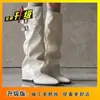 2026 Novo Estilo Bico Fino Aumento de Altura Botas para Calça Femininas Brancas Acima do Joelho Botas Longas Fivela de Cinto Salto Anabela Botas de Equitação