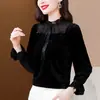 Blusa de Veludo para Mulheres, Nova Moda Outono/Inverno 2025, Elegante de Alta Qualidade com Manga Flare, Camisa Básica Fashion Europeia
