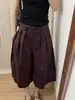 Pantalones Culotte Plisados de Línea A Color Marrón Rojizo de Alta Gama para Mujer, Nuevo Versátil Traje Vintage 2026