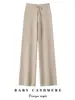 Peça única 100% caxemira pura cintura alta modeladora elegante malha grossa agasalho calça casual feminina calça pantalona