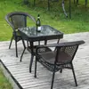 Mesa de Té y Silla de Balcón Silla de Ratán Combinación de Tres Piezas Mesa de Té Cuadrada Silla de Ratán para Patio Ratán para Exterior Mesa y Silla para Exterior