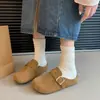 Sandalias tipo pantufla a media pierna de estilo francés vintage con textura similar al cuero, nueva moda de otoño para mujer, zapatos planos versátiles y fáciles de usar
