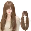 Peruca Yiduo Feminina Vintage de Cabelo Longo Reto com Camadas e Franja, Natural e Fashion para Uso Diário, Cobertura Completa da Cabeça