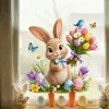 Flores de Pascua pájaros huevos de colores conejos adornos electricidad estática puerta de cristal ventana pegatinas flores ambiente mariposas