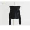 Ins estilo coreano otoño retro francés temperamento versátil simple un hombro estilo perezoso top de suéter de punto