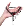 Collar de Dragón y Rosa Estilo Gótico Oscuro, Cadena para Clavícula con Borla Vintage Intrincadamente Elaborada, Gargantilla de Diseño de Nicho