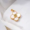 Conjunto de Três Peças de Anel, Brincos e Pingente de Pérola com Suporte Vazio, Flor de Quatro Pétalas, Design de Concha de Borboleta Branca, Luxo Acessível DIY de Alta Qualidade