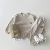 Sudadera Redonda de Oso Bebé para Niños y Niñas Conjunto Deportivo Casual para Niños Pequeños, Elegante Conjunto de Dos Piezas Holgado de Dibujos Animados