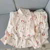Nuevo conjunto de pijama cárdigan con cuello de muñeca y estampado de nubes, manga larga, pantalón largo, simple, sexy y dulce, ropa de estar suave