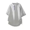 Camiseta de Manga Corta con Cremallera Media y Tejido Waffle para Hombre, Temporada de Verano, con Costuras Visibles, Cuello Alto, Corte Holgado para Adolescentes