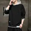 Moletom com Capuz Masculino Outono e Inverno Forrado com Fleece Estilo Japonês Ins Marca da Moda Falso Duas Peças Moletom Masculino Juventude Casual Roupa Masculina