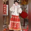 Vestido Princesa Menina Hanfu Novo Estilo Inverno com Lã, Traje Festivo e Estiloso Ano Novo Estilo Chinês, Conjunto Vestido Infantil Estilo Antigo