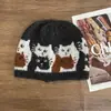 Gorro Tejido Jacquard de Gato Lindo Coreano para Mujer con Lana Otoño e Invierno Versátil Gorro de Lana Elástico que Muestra la Cara Pequeño Gorro para el Frío
