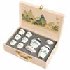 Productos Culturales y Creativos: Juego de Té Kung Fu Grasa de Cabra Jade Mil Millas de Montañas y Ríos, Juego Completo de Porcelana Blanca, Caja de Regalo de Alta Gama, Regalo Personalizado, Recuerdo