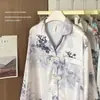 Conjunto de Estilo Nacional Retro Teñido Liso, Nuevo Estilo Chino, Pijama de Seda Helada para Mujer, Se Puede Usar Afuera, Pantalones Largos, Ropa de Casa con Pintura a Tinta