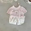 Nuevo elegante conjunto de verano 2026 para niñas, ropa de verano fina para bebés e infantes, conjunto de dos piezas, Clase A
