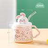 Caneca de Cerâmica Criativa com Tampa e Canudo de Coelho Fofo de Desenho Animado para Meninas Presente para Casa Copo de Água