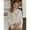 Suéter de Punto Hueco con Cuello Polo Estilo Relajado Vintage Yinhe STUDIO, Top de Otoño Holgado y Transpirable