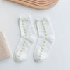 Meias Brancas para Mulheres Todas as Estações Algodão Primavera e Outono Meio da Panturrilha Estilo Japonês Estilo Fofo Jk Meias Bolha Borda Enrolada Meias de Menina