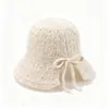 Chapéu de Pescador de Tricô Vazado de Lã para Mulheres, Chapéu Bucket Versátil para Outono e Inverno, Fashion, Respirável, Estilo College