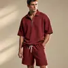 Código Europeu Transfronteiriço Verão Novo Mais Vendido Conjunto de Shorts com Zíper Manga Curta Masculino Cor Pura Casual Praia Conjunto de Roupas Masculinas