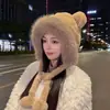 Sombrero de Orejas de Zorro y Bufanda Todo en Uno para Mujer Invierno Animal Peludo Más Bufanda Juego de Dos Piezas Casual y Versátil