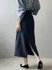 Falda elegante de estilo francés para mujer Beishan Tongshu, falda larga de otoño de cintura alta con placket diagonal irregular 80910
