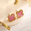 Pendientes de botón para mujer de trébol de cuatro hojas de 13 MM, superventas transfronterizos, no se decoloran, lujo ligero, simples, compactos, pendientes de acero de titanio de nicho