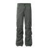 Calça Cargo Oreeta Estilo Retrô Americano com Estampa de Letras Desgastada para Homens e Mulheres com Vários Bolsos com Aba e Calça Reta de Perna Larga Plissada