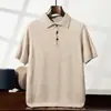 Suéter de Punto de Cachemira con Cuello Polo de Manga Corta para Hombre, Suéter de Punto de Color Sólido, Casual de Negocios, Versátil, Suéter Simple, Camiseta Chaleco