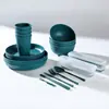Set Creativo Portátil de Cuchillo, Tenedor, Cuchara y Palillos de Paja de Trigo Transfronterizo para Estudiantes y Trabajadores de Oficina, Vajilla de Almacenamiento para Viajes al Aire Libre