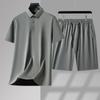 Novo Estilo Verão Seda Stretch Não Passa Anti-rugas Seda Gelo Secagem Rápida Fina Camisa Polo Masculina de Manga Curta para o Papai