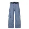 Pantalones de trabajo retro estilo americano multibolsillos de pierna ancha, unisex, nueva colección de otoño, holgados y casuales, con colores contrastantes y un diseño fluido hasta el suelo