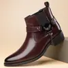 Nuevas Botas Chelsea para Hombre Estilo Retro Británico Punta Fina Piel Genuina Botines Tobilleros Decoración de Hebilla de Águila de Aleación Ajuste Elástico tipo calcetín Botas para Hombre