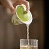 Tigela com Tampa Mingzhishan Zhi Flor Verde Galho Nuvem-Retorno, Peça de Estudioso, Conjunto de Chá Kung Fu Pintado à Mão em Argila de Jade, Xícara de Chá de Cerâmica