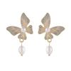 ¡Hada! Aretes colgantes de mariposa con perlas de aceite, nicho retro, lujo ligero, estilo tinta, aretes de aguja de plata para mujer, Venta al por mayor