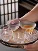 Xícara de chá pequena de vidro resistente ao calor, xícara de chá transparente de cristal estilo japonês espessada para uso doméstico, xícara para degustação de chá com padrão martelado, conjunto de chá kung fu pessoal