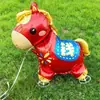 Globo de Caballo de la Fortuna de Año Nuevo con Ruedas, Globo Lindo de Papel de Aluminio de Dibujos Animados, Juguete para Niños, Accesorio de Decoración para Fotos