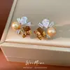 Pendientes Cuadrados de Perla con Gota de Agua y Tachuelas de Circonita Plateados, Pendientes de Nicho Únicos y Elegantes, Pendientes de Lujo Ligero y Alta Gama al por Mayor