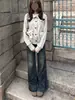 Jeans acampanados estilo americano desgastado para mujer, nueva colección de otoño, talla petite, corte holgado, efecto adelgazante, tela fluida, pantalones acampanados de largo completo