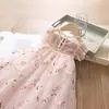 Vestido de Malha com Flor Tridimensional para Crianças Verão 2025 Estilo Coreano Estilo Ocidental Roupa para Meninas Bebês Vestido Princesa Linha A