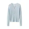 Estilo minimalista de 'dinero viejo'~ Suéter de punto Kangsai Ni 100% cachemira pura para mujer, 48 hilos, semi-cardado, con cuello de tijera