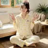 Pijama Casual Feminino para Primavera e Outono, Design Listrado tipo Algodão, Toque de Alta Qualidade, Manga Longa, Calça Longa, Estilo Fino, Roupa de Casa, Adequado para Usar por Cima, Atacado