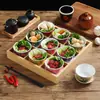 Restaurante Hot Pot Tigela Especial com Tampa Xícara de Chá Xícara de Chá de Melamina Azul e Branca Utensílios de Mesa Celebridade da Internet Caixa de Madeira de Bambu com Nove Compartimentos Prato com Compartimento para Acompanhamentos