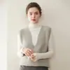 Chaleco de punto de cachemira de color liso de doce puntos para mujer con cuello en V profundo, corte holgado, adelgazante, prenda exterior