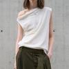 [Venta de Liquidación] Camiseta de Lino Irregular sin Hombros para Mujer, Top sin Mangas de Verano, Chaleco Tejido de Algodón y Lino