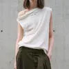 Top de punto de lino estilo Old Money, Chaleco asimétrico sin hombros para mujer, Blusa de algodón y lino de verano sin mangas con hombro retorcido