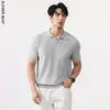 Camiseta de Manga Corta para Hombre Estilo Old Money Cuello Solapa Tejido Holgado Casual Lino Licocel