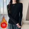 Camiseta interior de manga larga para mujer, cuello alto medio con forro polar de otoño e invierno, modal, color liso, elegante, versátil, terciopelo fino