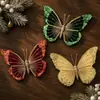 Adornos de mariposa 3D de Navidad transfronterizos, colgantes de lentejuelas con hilo dorado, decoraciones de mariposa pintadas realistas para árboles de Navidad festivos